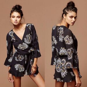 Free People All The Right Ruffles Paisley Romper NWOT Size Small